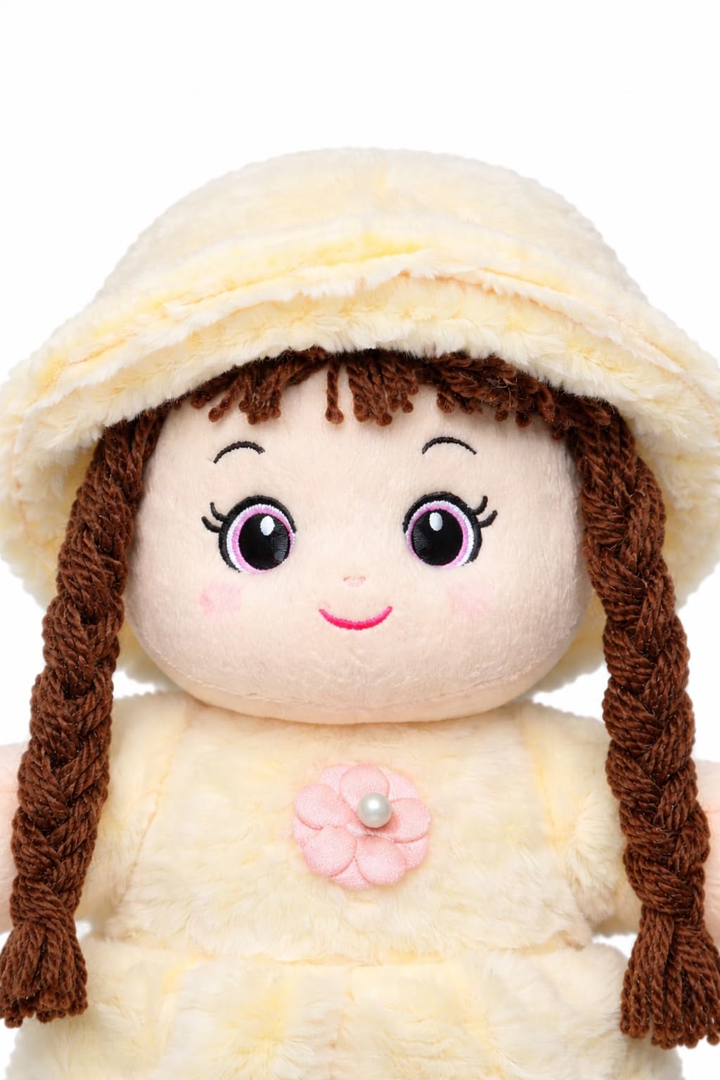 Soft Plush Girl Doll with Braided Hair, Cream, 40 cm, Perfect for